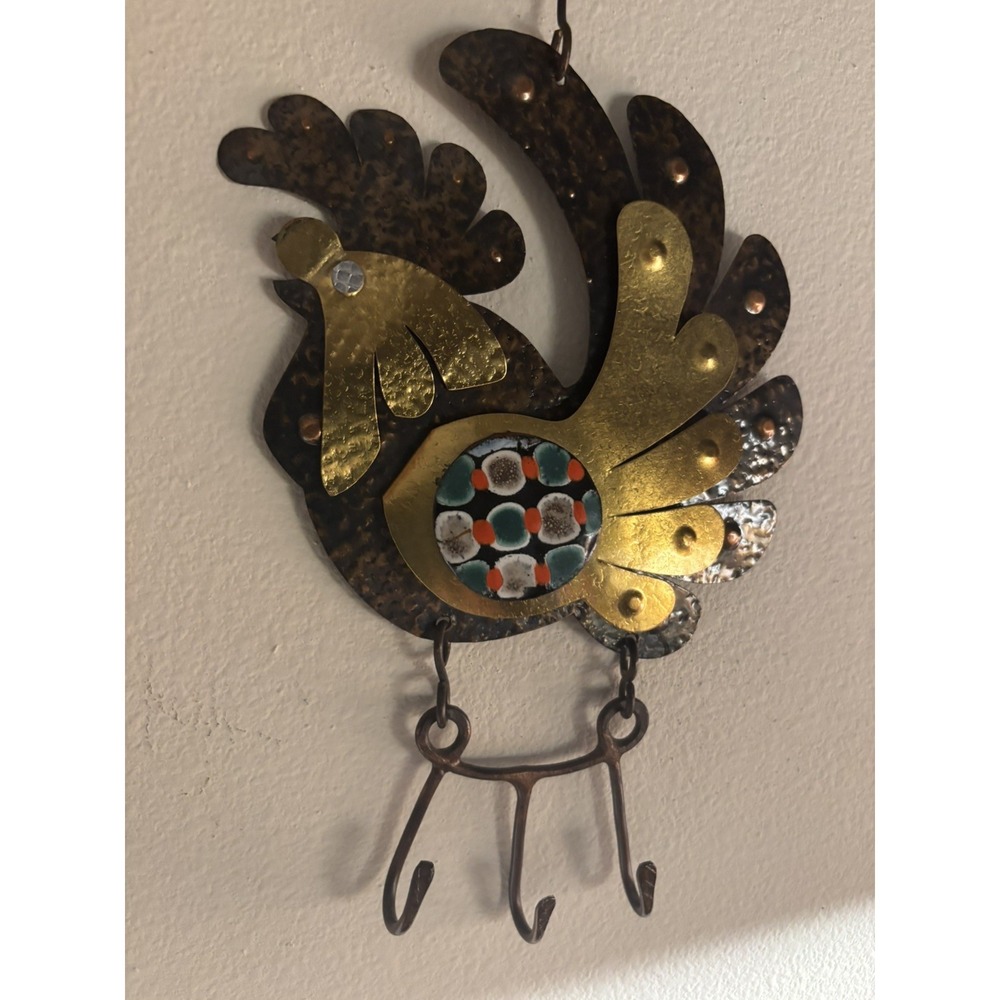 Cesar Vasquez Chile Copper Brass & Enamel Rooster handcrafted  Wall Hanging